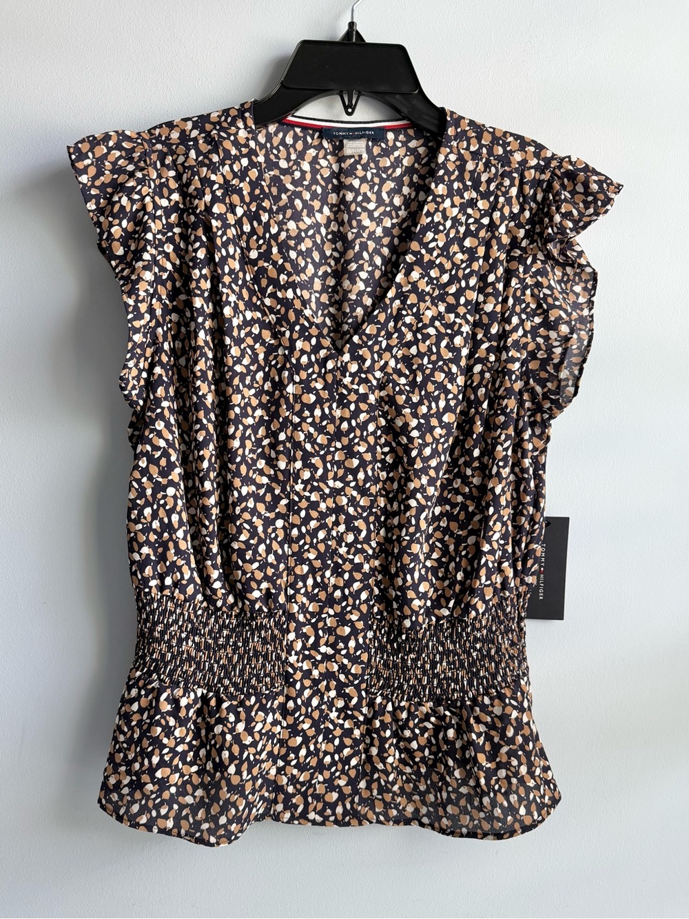 Tommy Hilfiger Women's Multicolor Printed Smocked Peplum Top Size XS